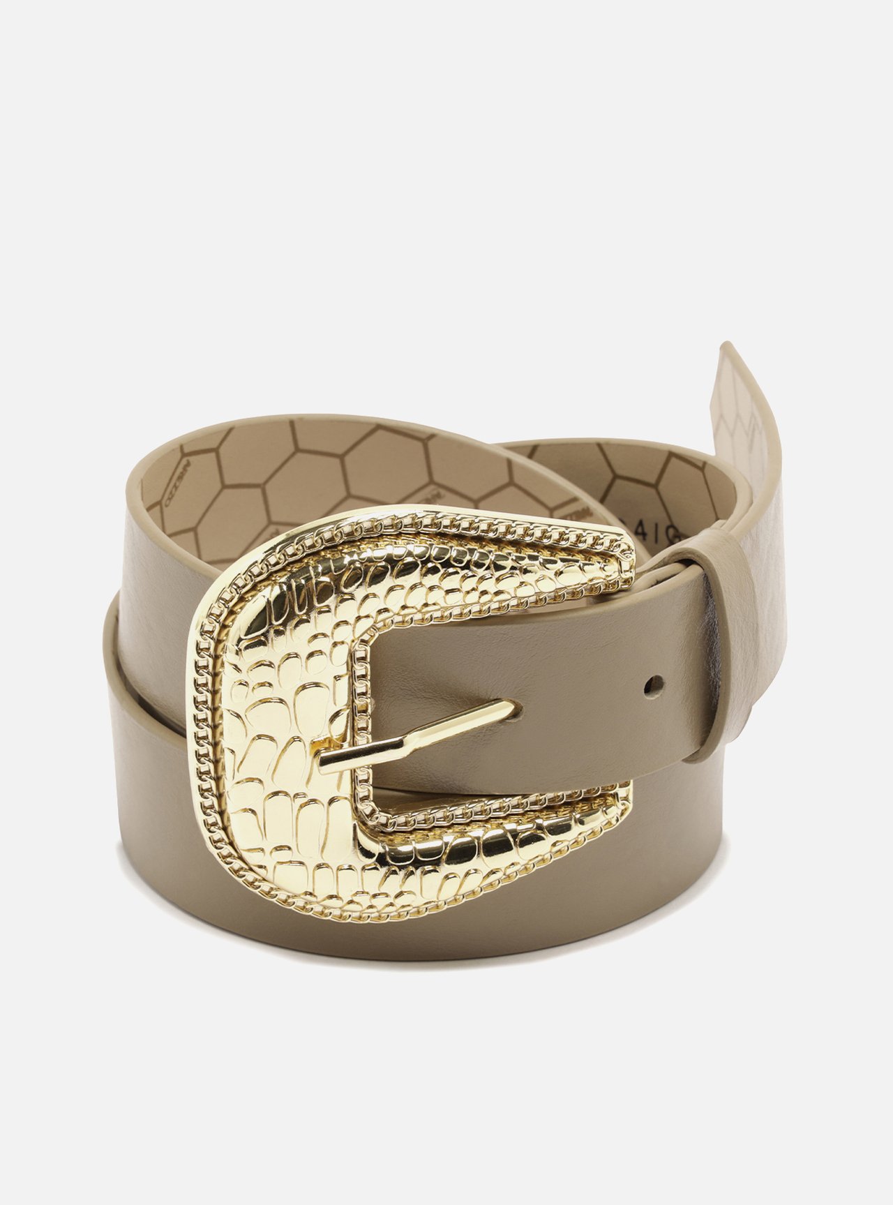 Cinto Cinza Couro Fivela Dourada Croco — foto 2