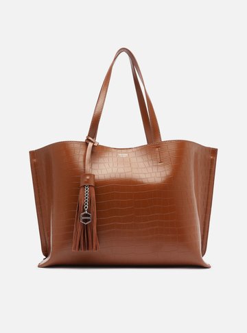 Bolsa Shopping Marrom Croco Grande Barbicacho