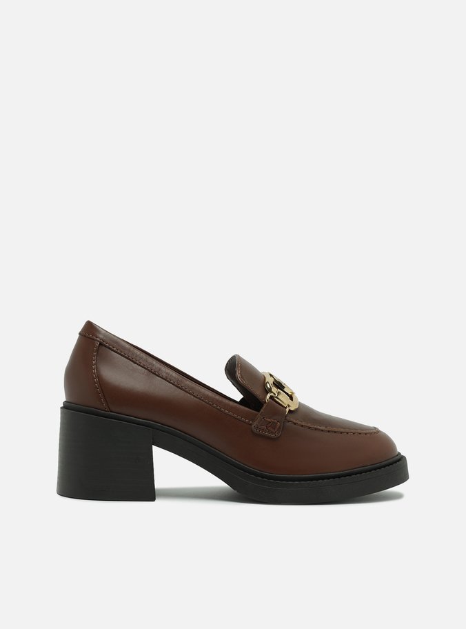 Mocassim Marrom Couro Salto Bloco
