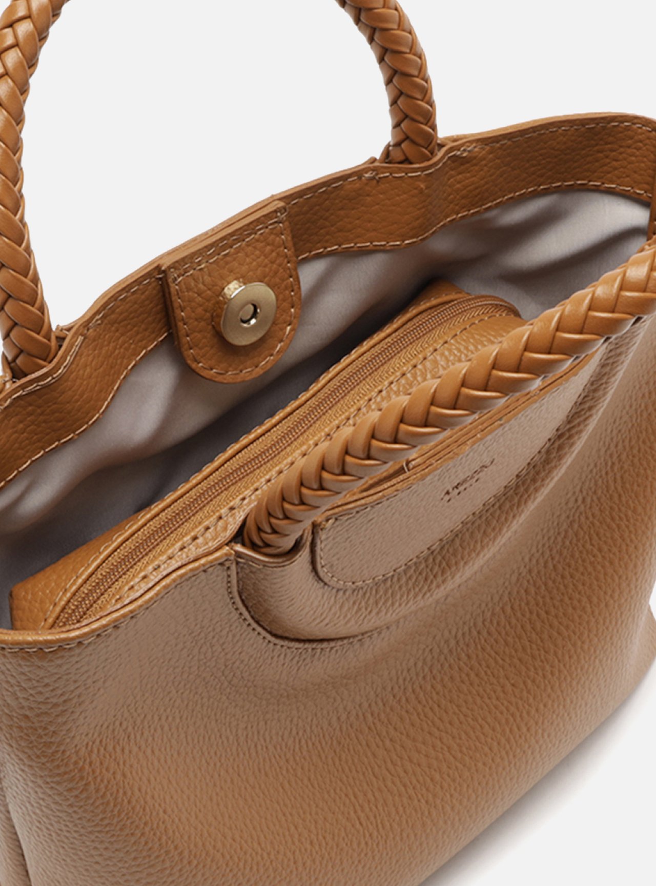 Bolsa Tote Marrom Média Alça Trançada — foto 4