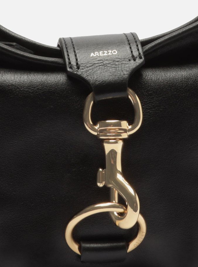 Bolsa Tiracolo Preta Couro Pequena Metais