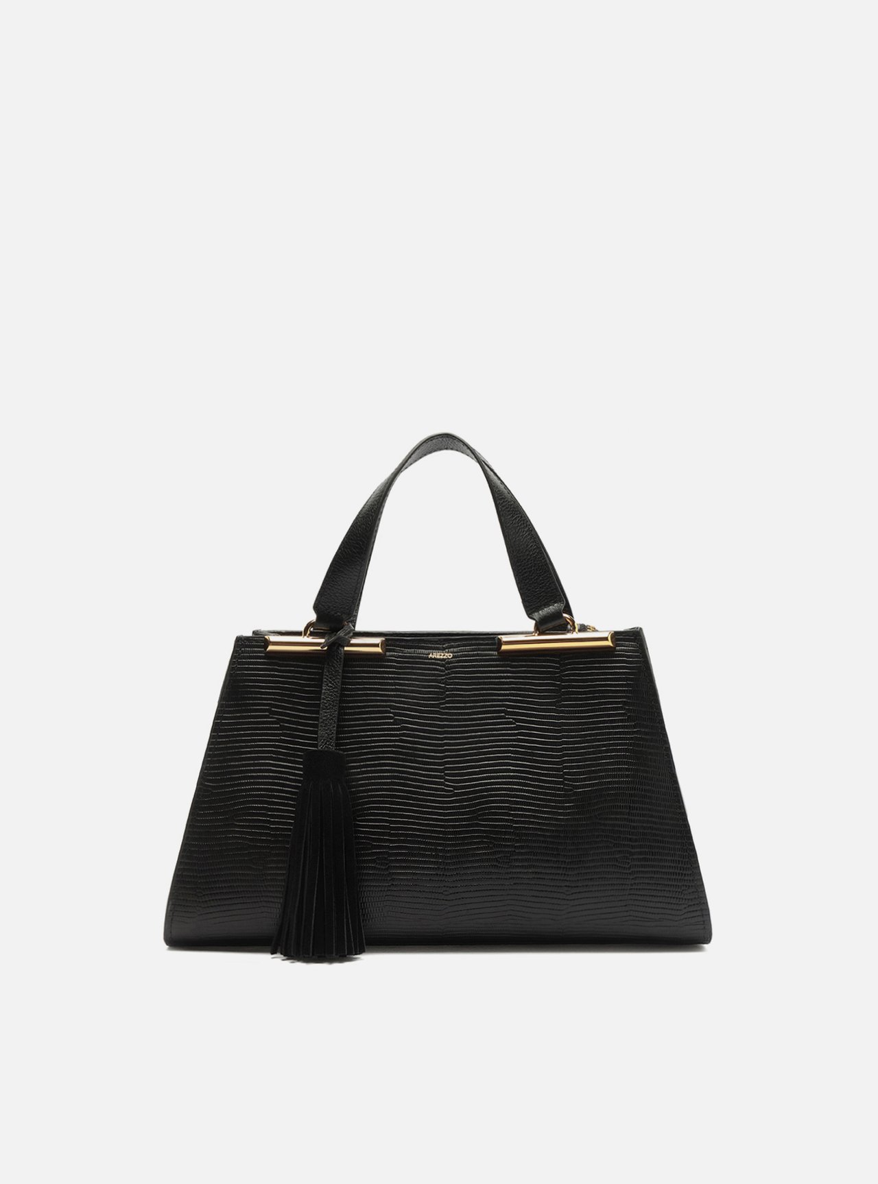 Bolsa Tote Preta Couro Média Croco Franja — foto 1