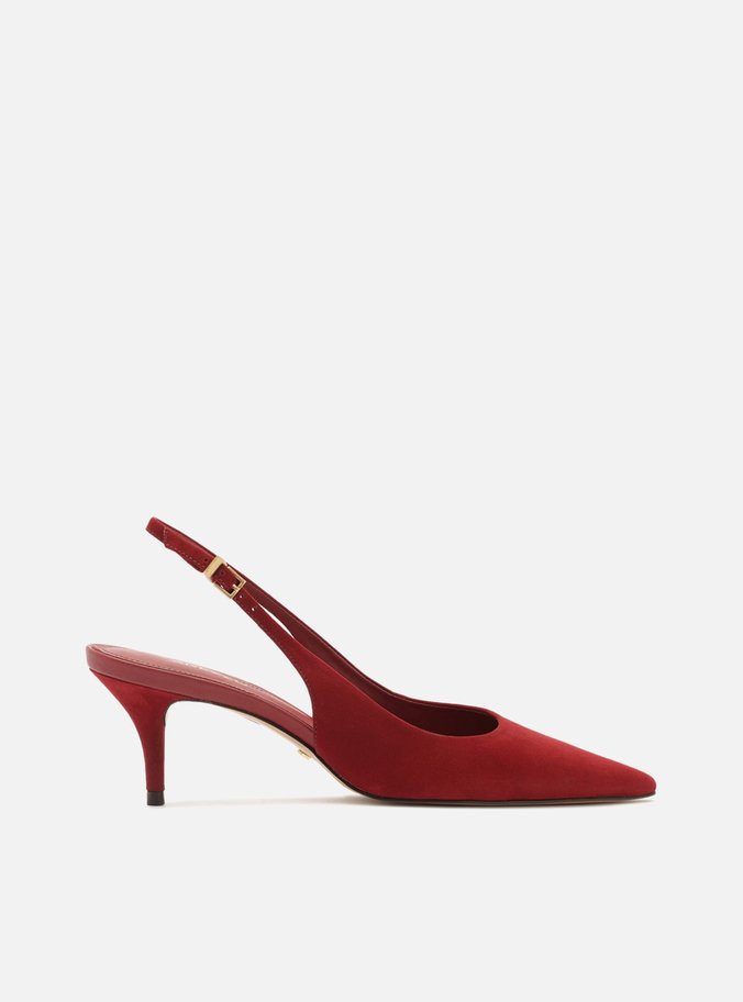 Scarpin Vermelho Acamurçado Slingback Salto Baixo