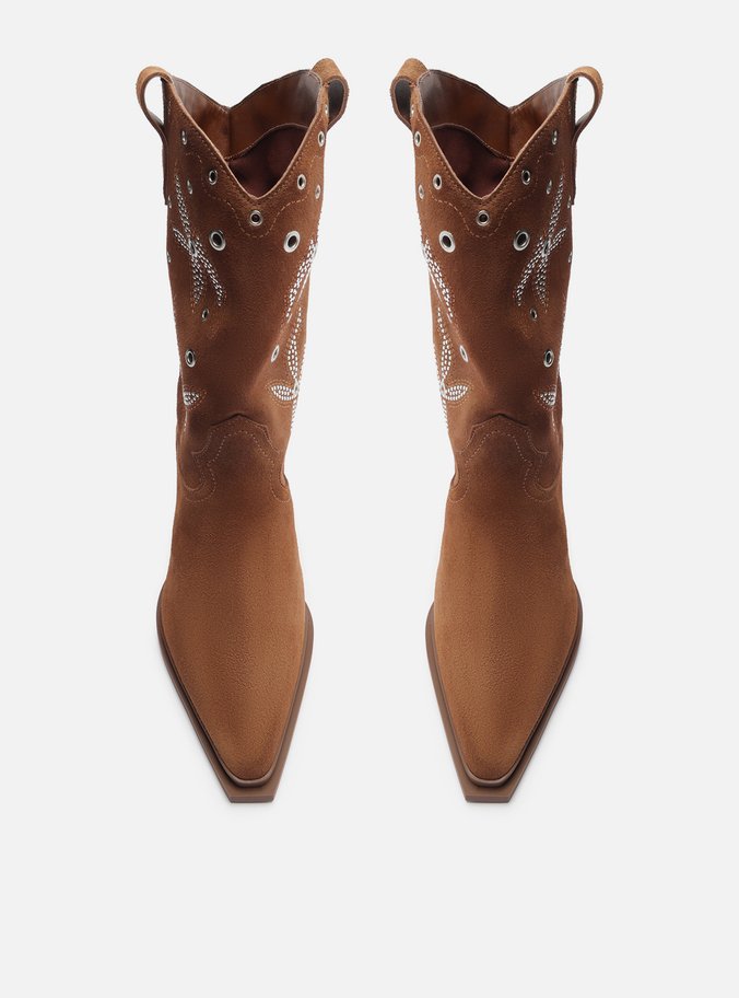 Bota Marrom Acamurçada Cano Longo Bordada Western