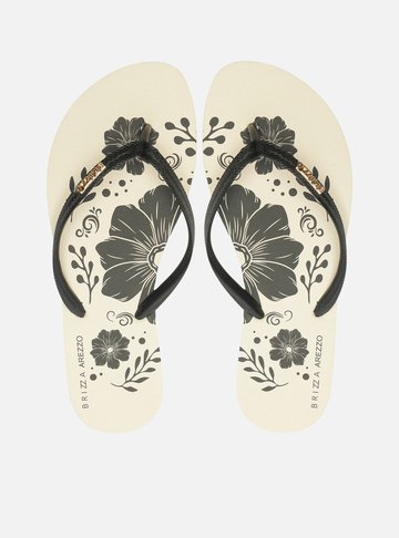 Chinelo de Dedo Preto Estampa Flores