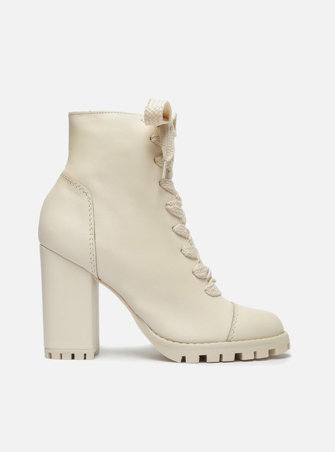 Bota Branca Couro Salto Alto Tratorada