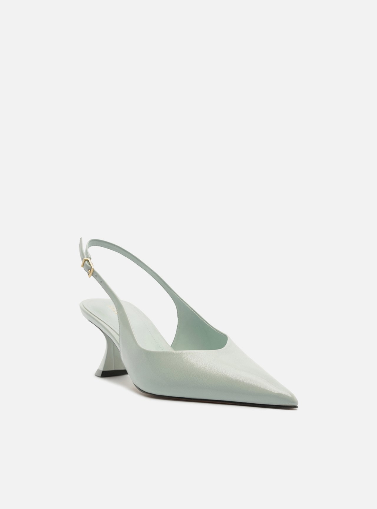 Scarpin Azul Couro Salto Geométrico Slingback — foto 2