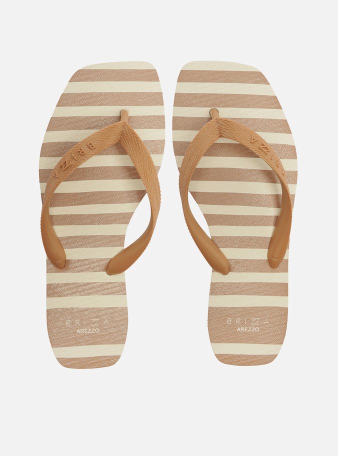Kit Chinelo de Dedo Marrom Listrado Square e Pouch
