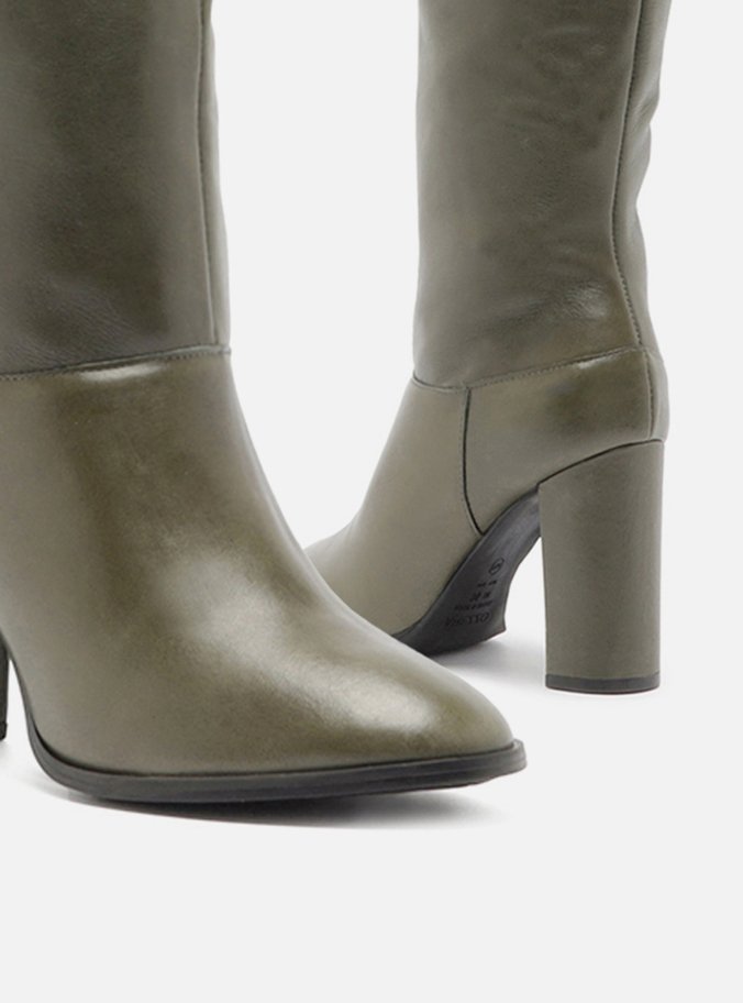 Bota Over The Knee Verde Couro Salto Fino