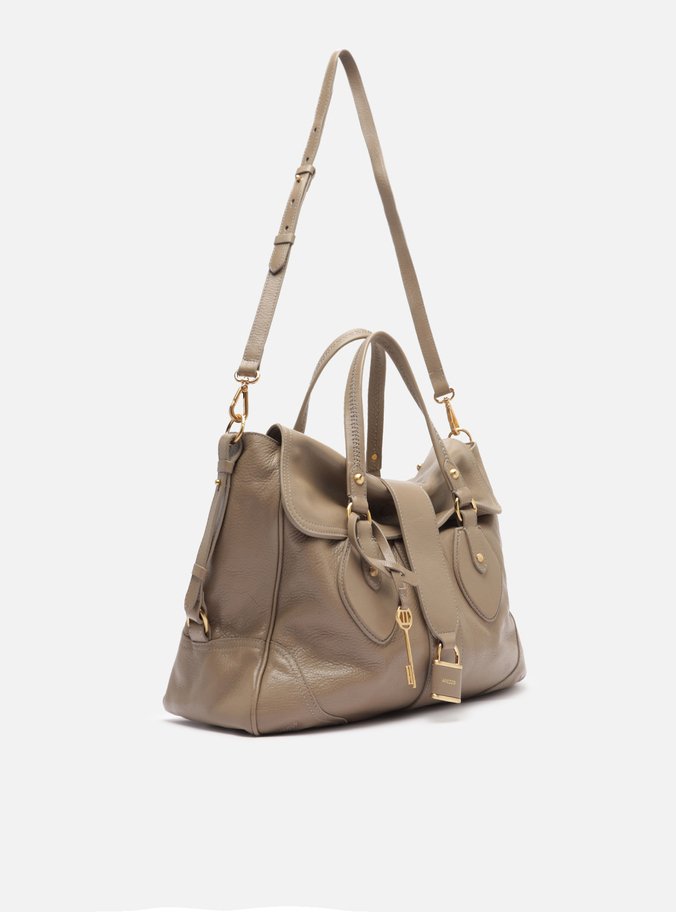 Bolsa Tote Cinza Couro Média Cadeado