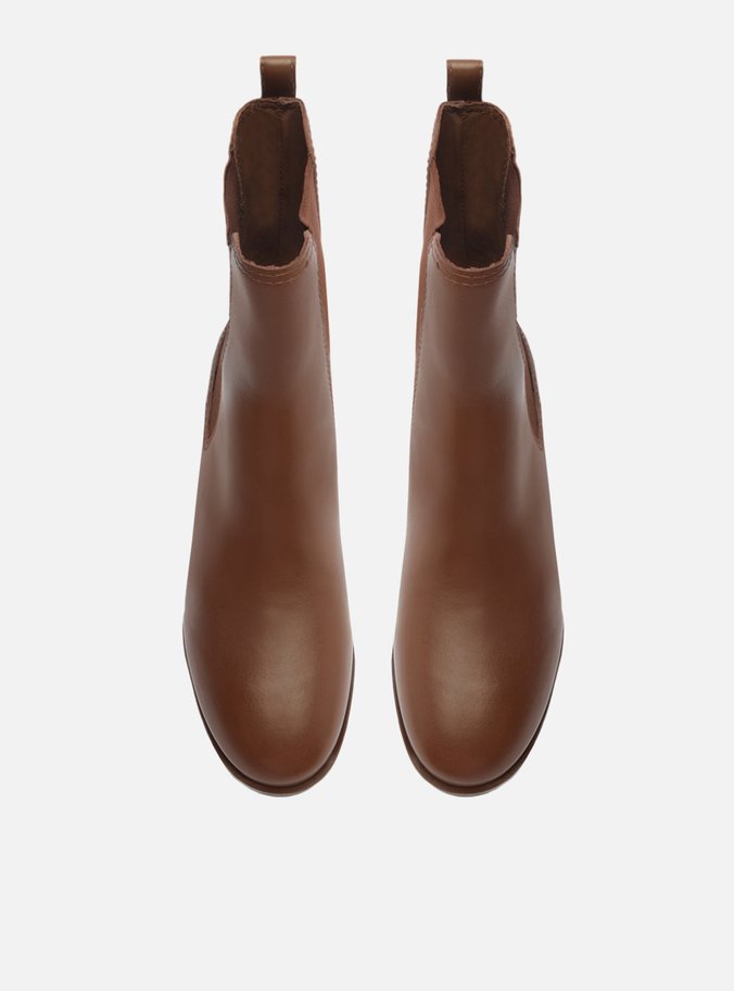 Bota Chelsea Marrom Escuro Couro Cano Curto Elástico