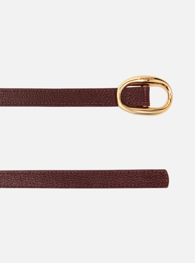 Cinto Vermelho Couro Fino Fivela Oval Metal