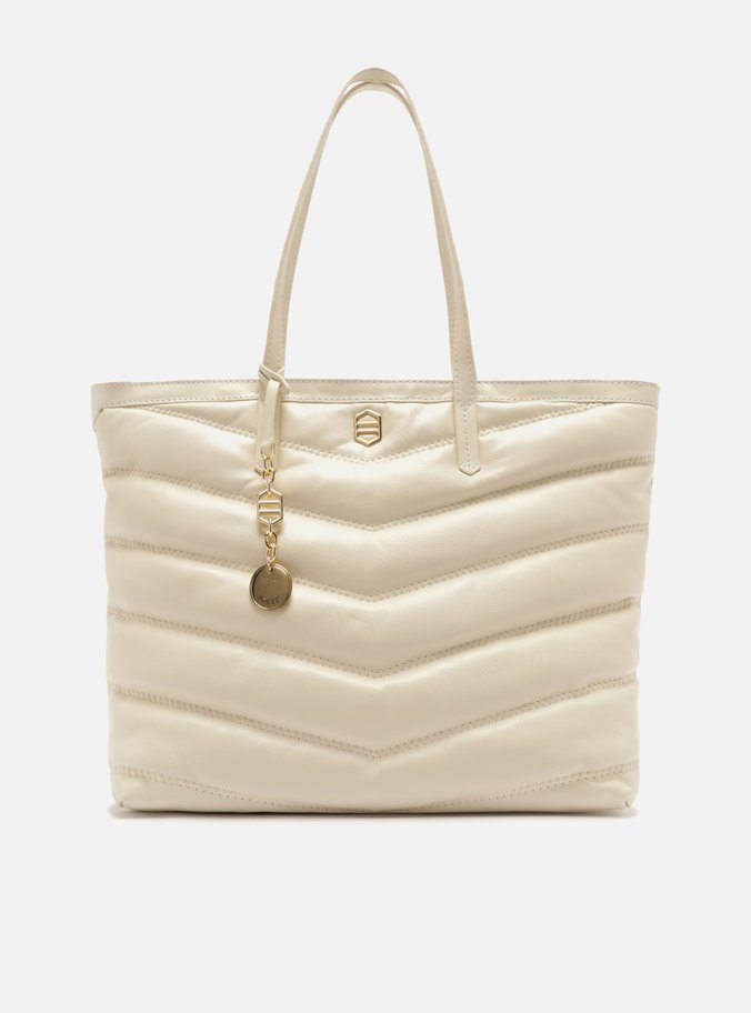 Bolsa Shopping Off-White Couro Grande Costuras