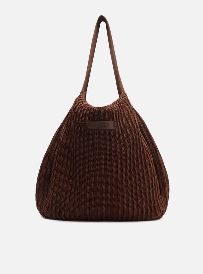 Bolsa Shopping Crochê Marrom Grande Brizza