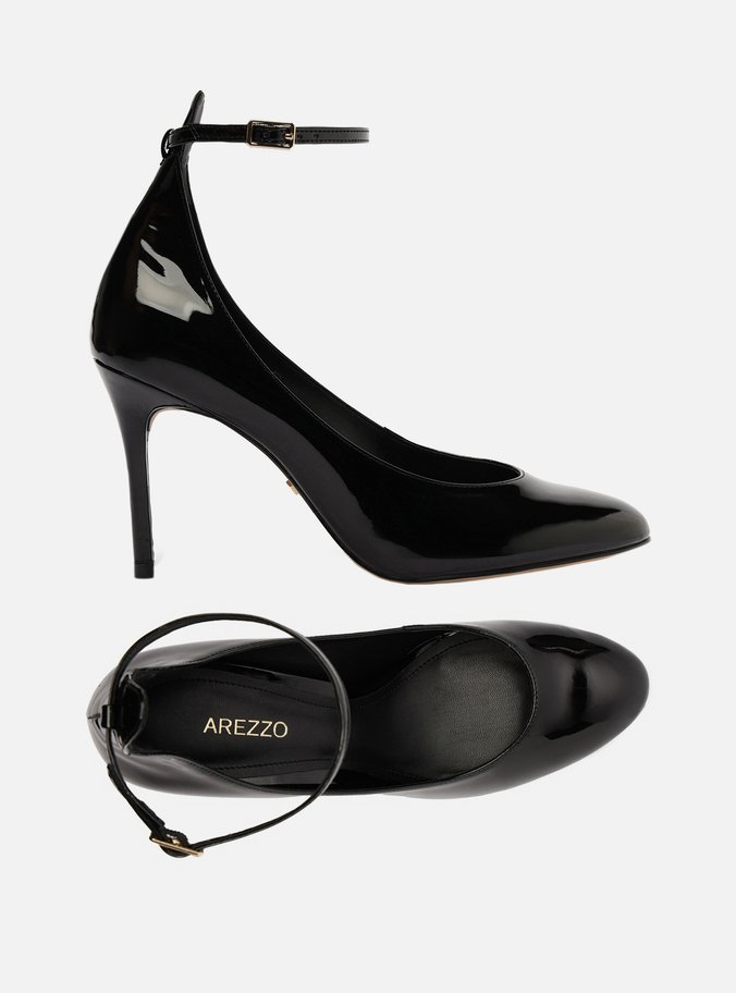Scarpin Preto Verniz Salto Alto Fino Tira