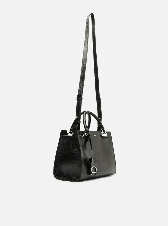 Bolsa Tote Preta Couro Abbraccio Média