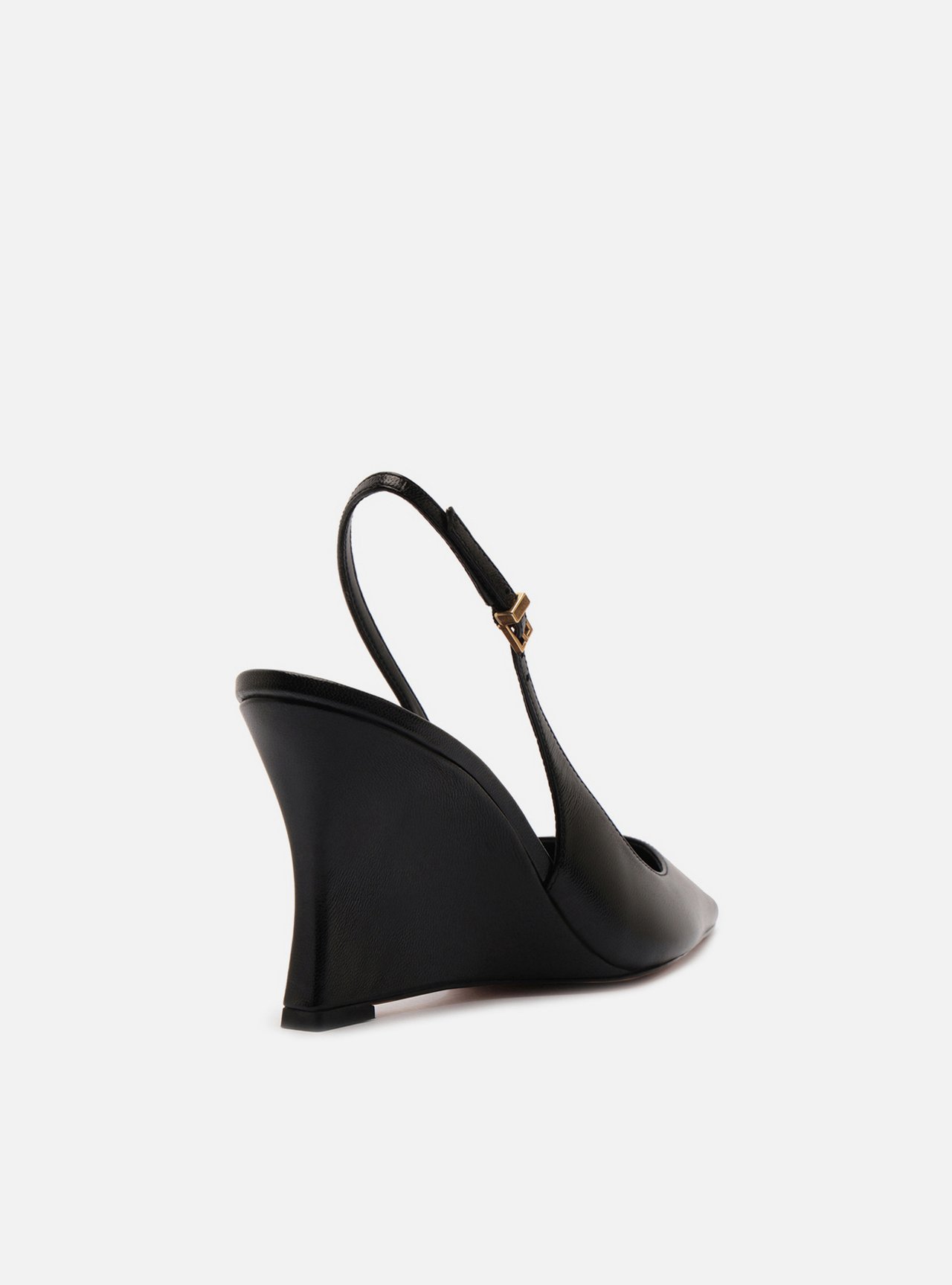 Scarpin Preto Couro Salto Alto Anabela Slingback — foto 3
