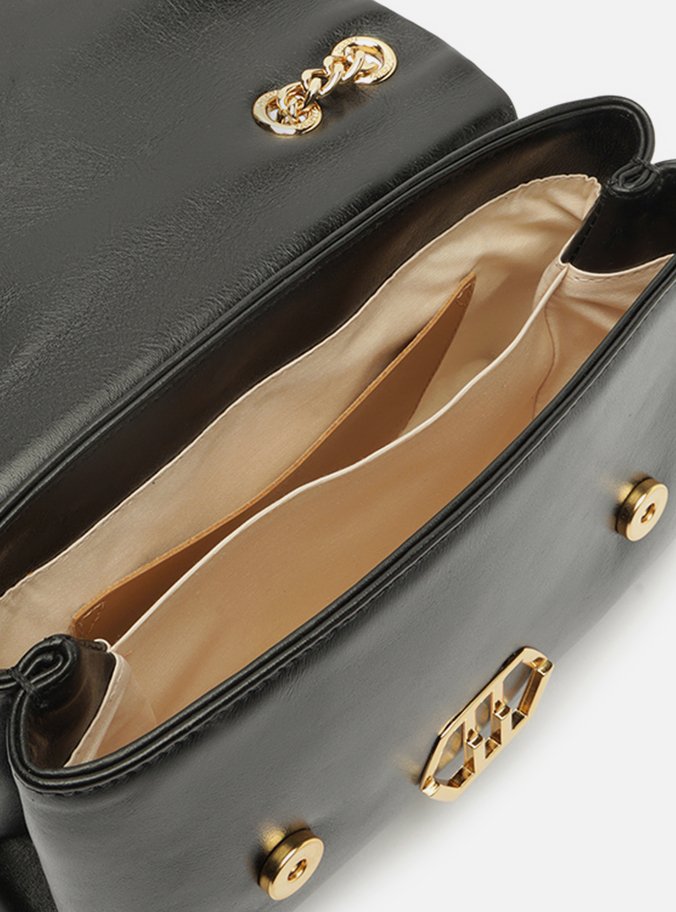 Bolsa Tiracolo Preta Couro Grande Metal