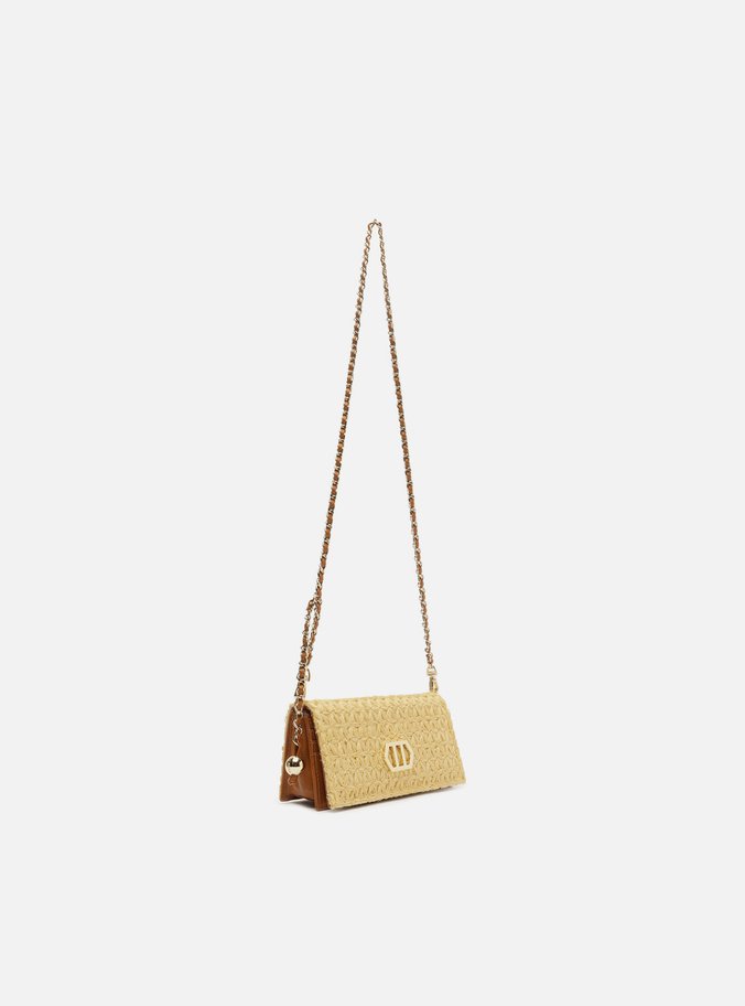 Clutch Bege Palha Pequena Trama Corrente