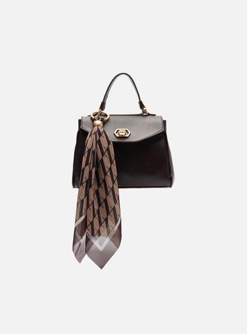 Bolsa Satchel Marrom Couro Pequena Lenço