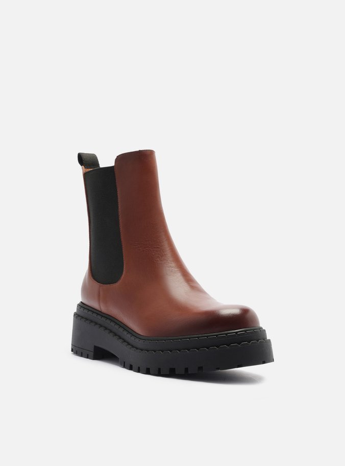 Bota Caramelo Couro Cano Curto Tratorada Elástico