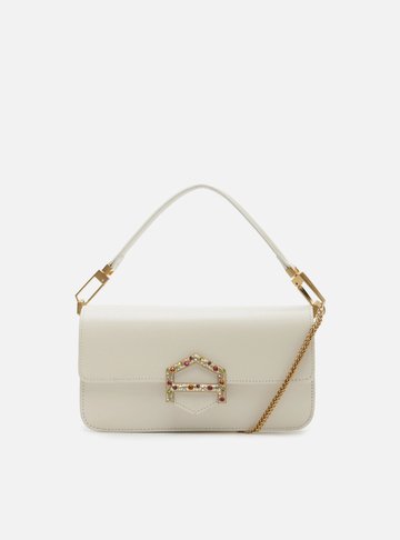 Bolsa Tiracolo Branca Couro A001 Média Pedrarias