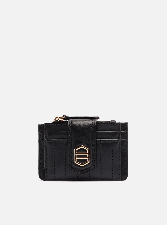 Porta-Cartão Preto Couro Matelassê Zíper