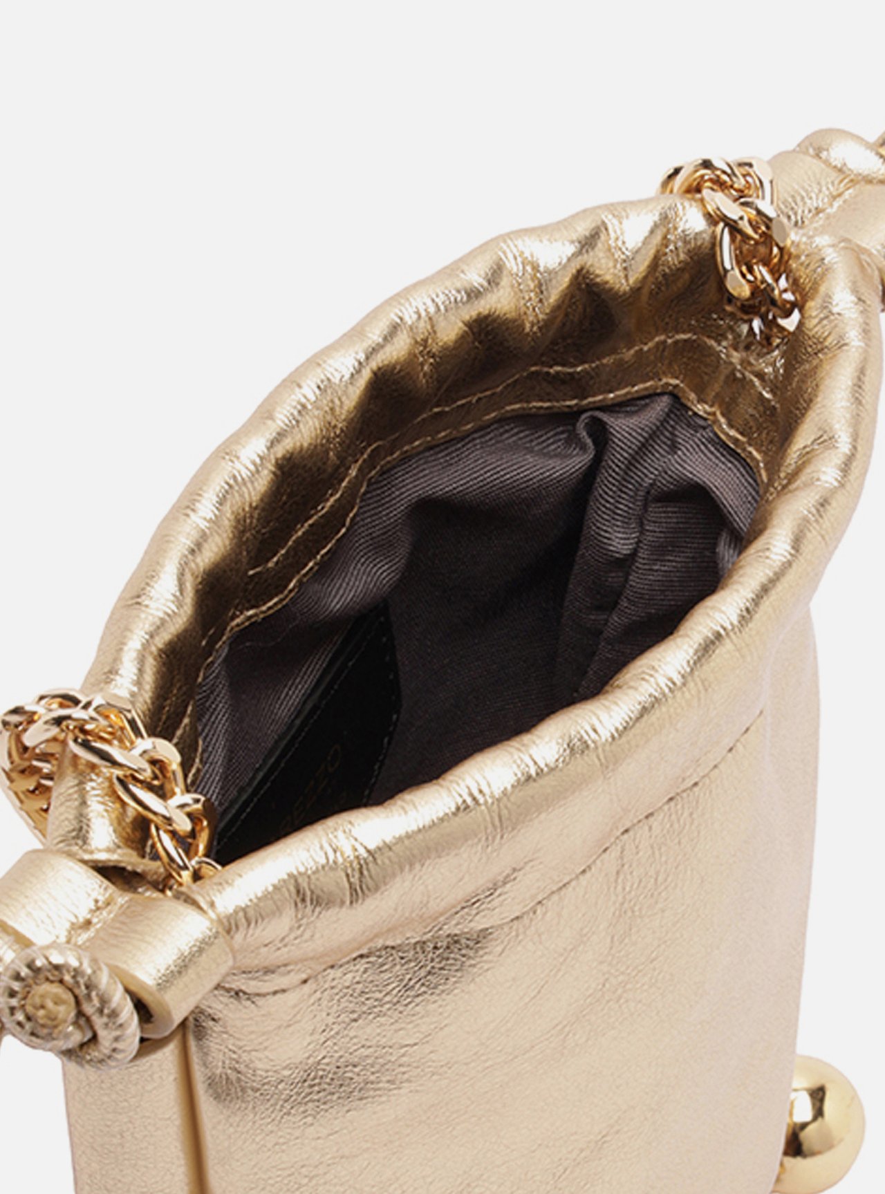 Mini Bag Dourada Couro Porta-Celular Corrente Esferas — foto 4