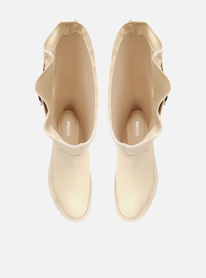 Bota Off-White Couro Cano Longo Tratorada