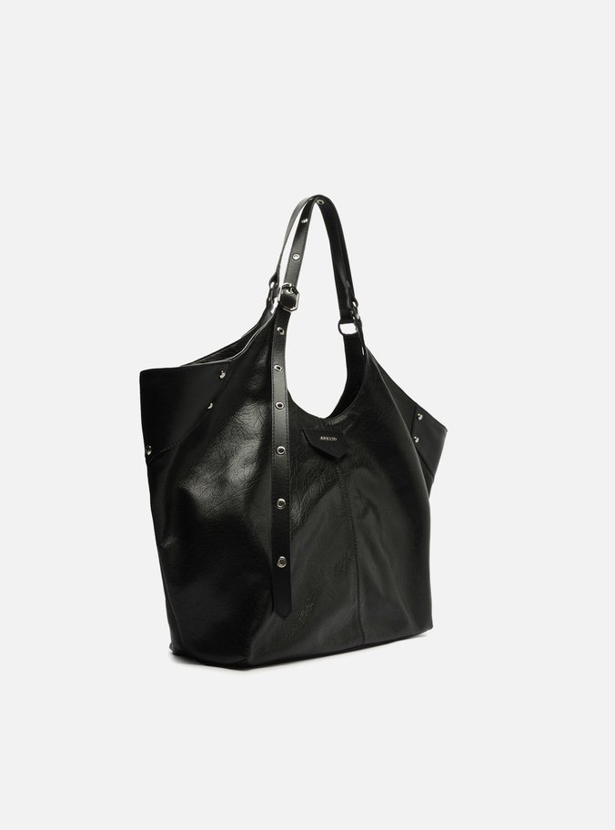 Bolsa Shopping Preta Couro Grande Rebites