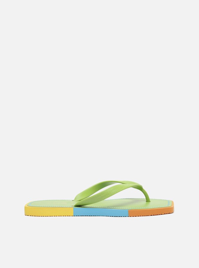 Chinelo De Dedo Verde Sola Multicolorida Bico Quadrado Brizza Square
