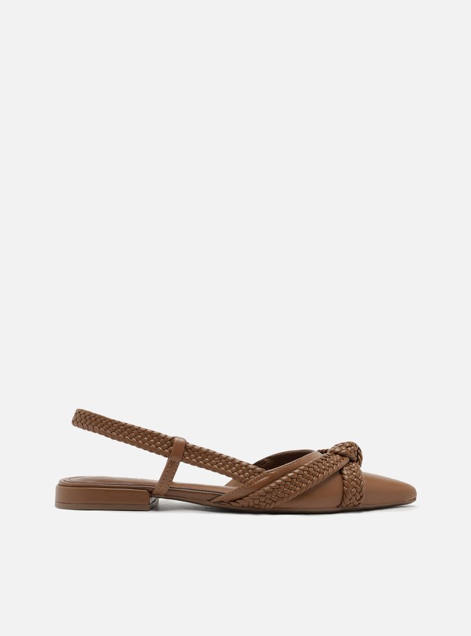 Sapatilha Marrom Bico Fino Slingback Nó