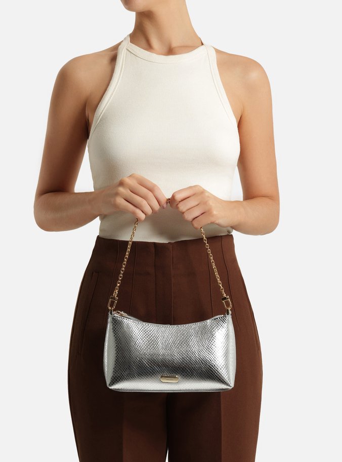 Bolsa Tiracolo Prateada Snake Pequena Corrente