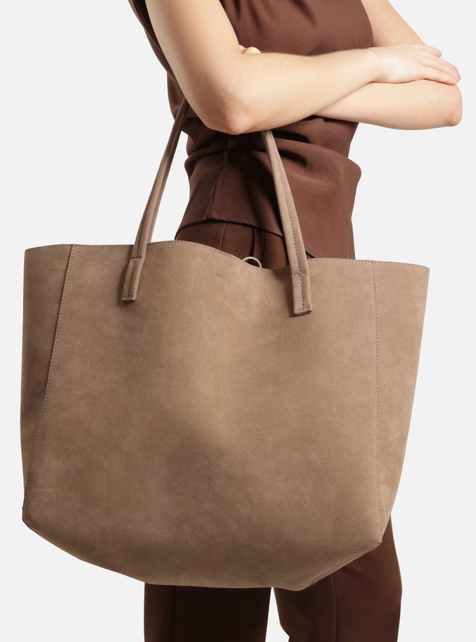 Bolsa Shopping Marrom Couro Grande Granulada