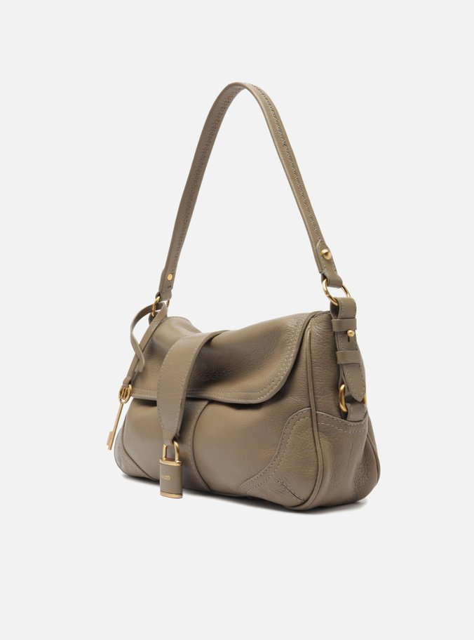 Bolsa Tiracolo Cinza Couro Média Cadeado