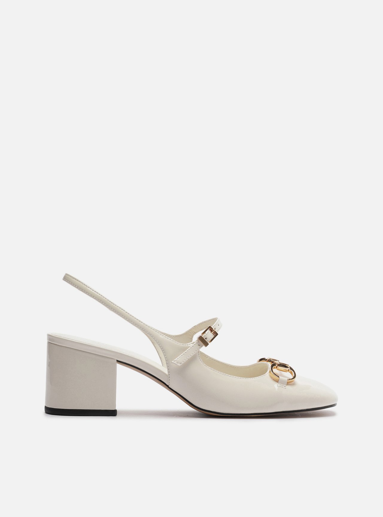 Sapato Boneca Branco Verniz Bloco Slingback — foto 1