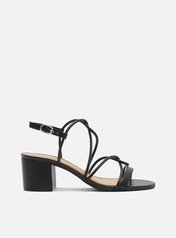 Sandália Preta Salto Médio Bloco Tiras