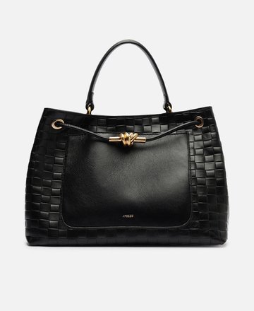 Arezzo — Bolsa Tote Preta Couro Tressê Grande Nó Metal
