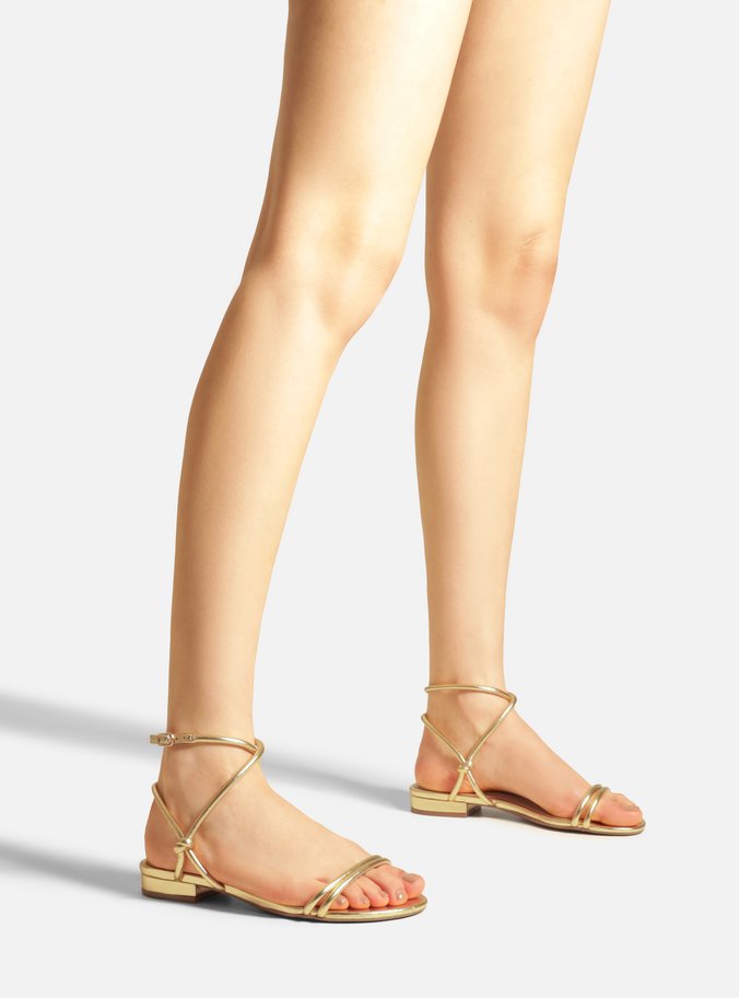 Sandália Rasteira Dourada Tiras Knot
