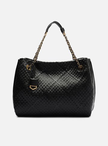 Bolsa Shopping Preta Couro Tressê Cruzado Grande