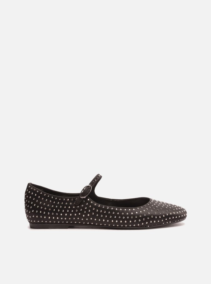 Sapatilha Preta Bico Redondo Strass Charlotte