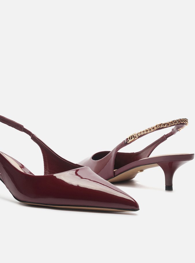 Scarpin Vermelho Salto Kitten Slingback Corrente