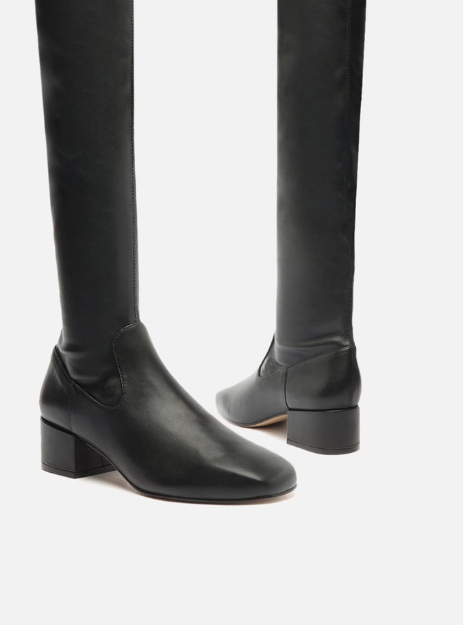 Bota Over The Knee Preta Bico Quadrado