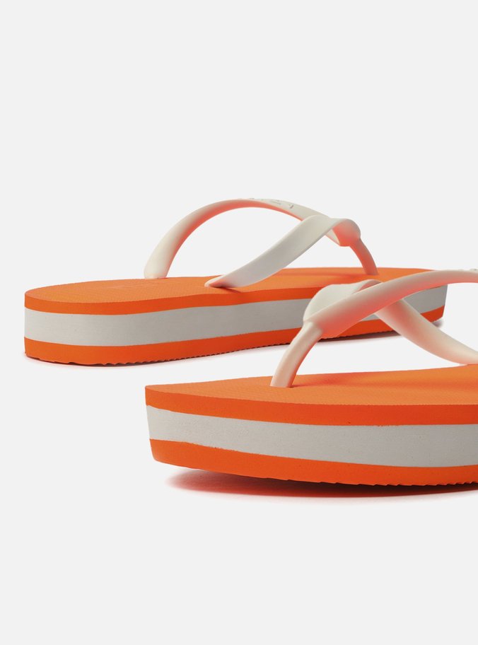 Chinelo Laranja Neon e Branco Plataforma Brizza