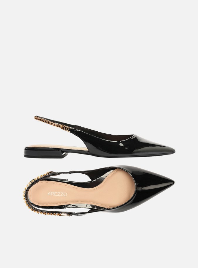 Sapatilha Preta Verniz Slingback Corrente