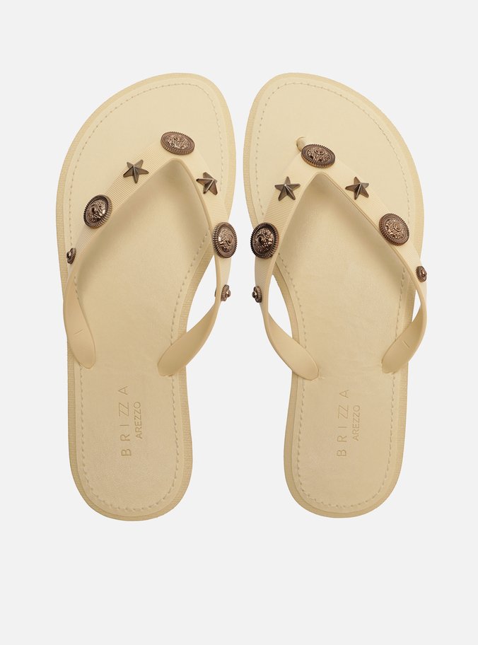 Chinelo de Dedo Bege Aplicações