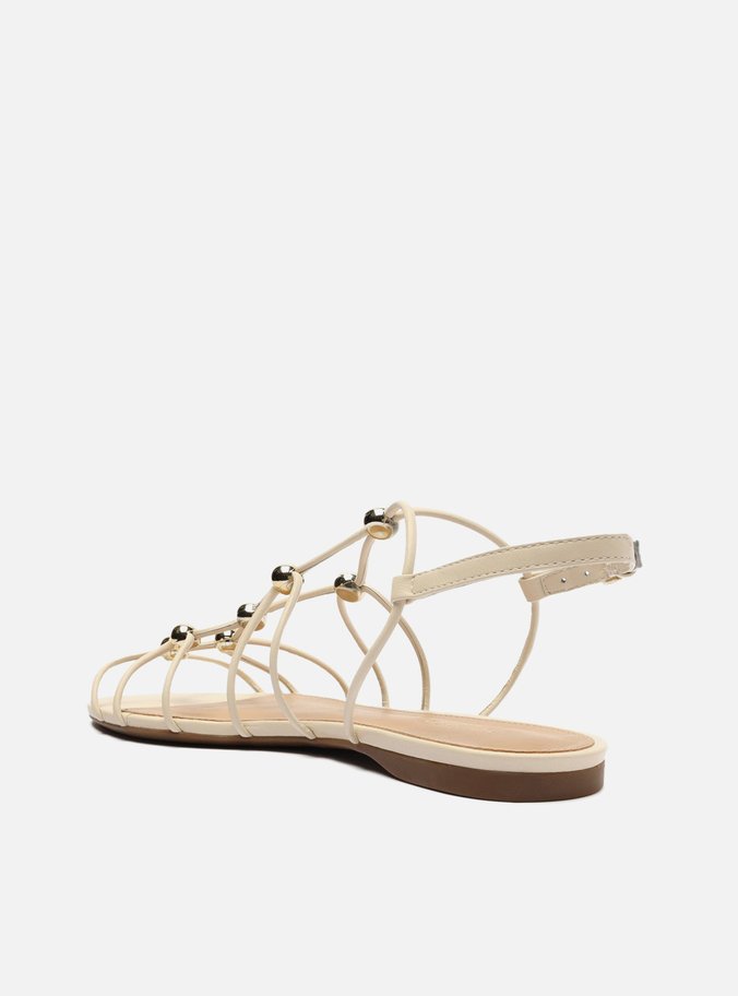 Sandália Rasteira Off-White Tiras Esferas