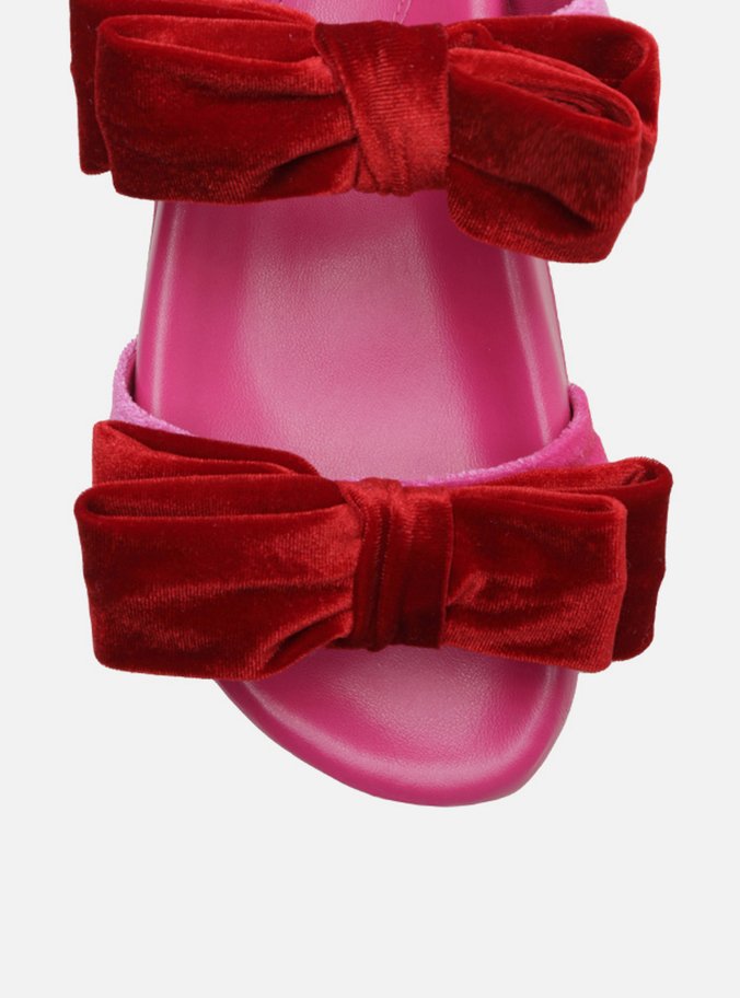Sandália Rasteira Rosa Veludo Flatform