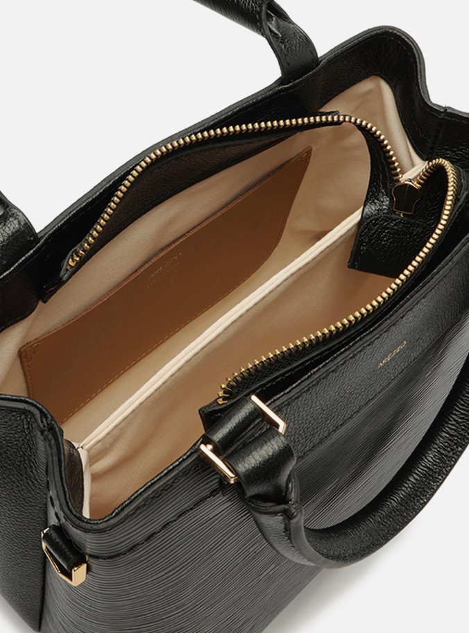 Bolsa Tote Preta Couro Textura Média