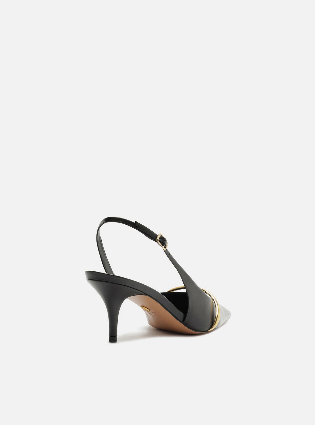 Scarpin Preto Slingback Salto Fino Metal Dourado — foto 3